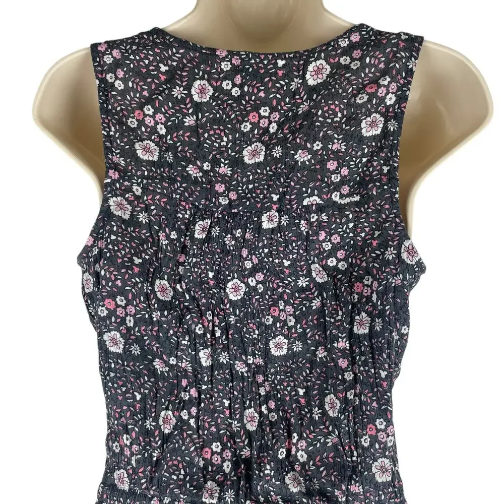 American Eagle Floral Tassel Tie Romper Sleeveless Gray Pink Size XS
